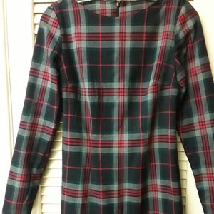 Grey Red Tartan Plaid Boho Tie Dress